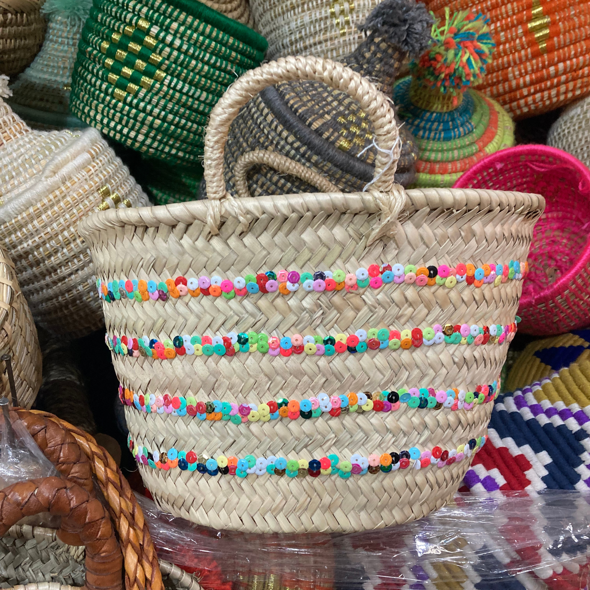 Small Multi-Lined Sequin Straw Summer Bag - berberlifeshop