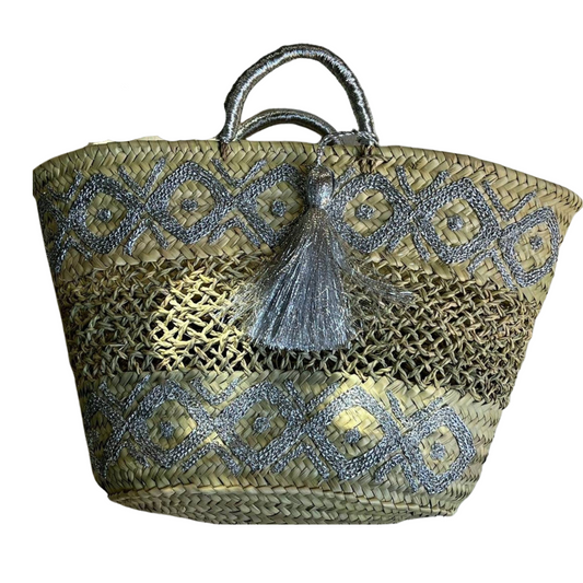 Berber Embroidered Straw Bag with Rattan Nets - berberlifeshop