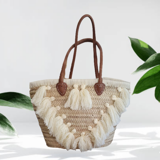 V Tassel large straw bags with leather handles - berberlifeshop