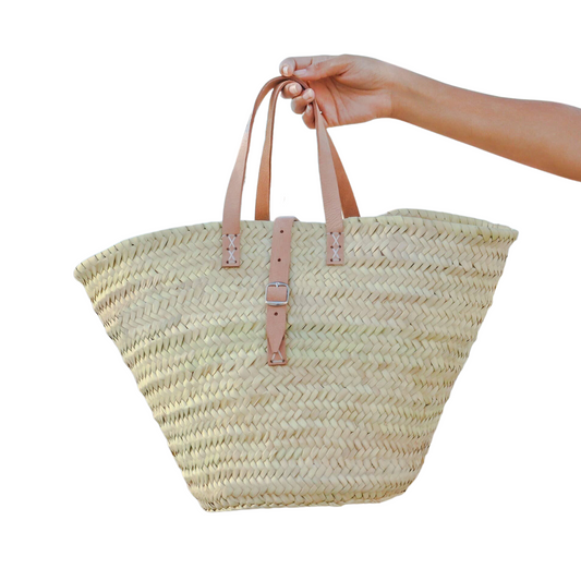Straw market bag with short Leather Handles - berberlifeshop