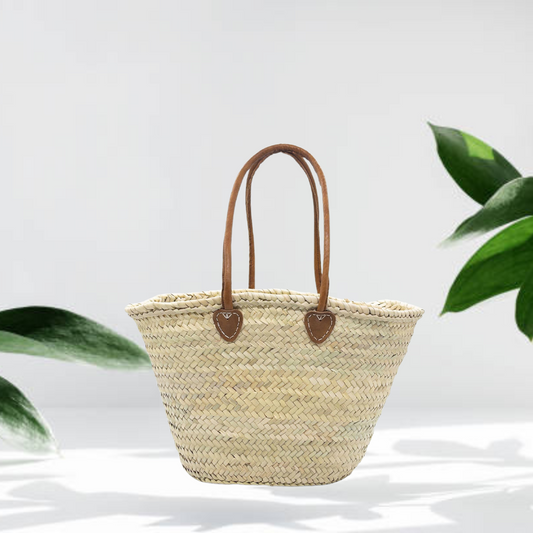 Leather Handled Straw Bags Long  - Classic Collection - berberlifeshop