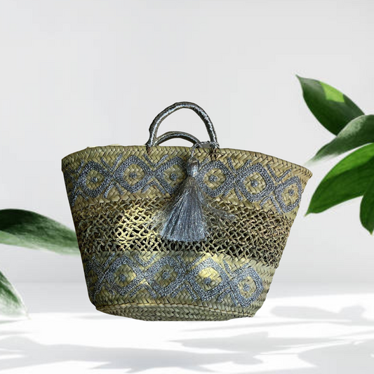 Berber Embroidered Straw Bag with Rattan Nets - berberlifeshop