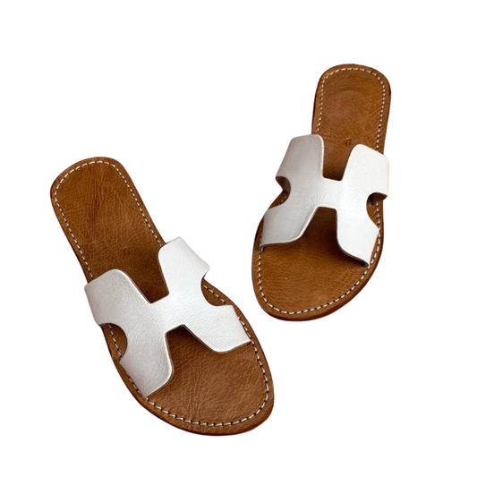 Moroccan leather sandals black-white - berberlifeshop