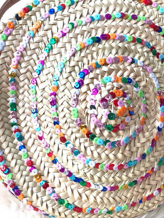 Multicolored Round spiral sequins Bag with natural Leather - berberlifeshop