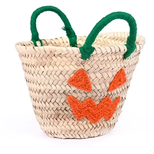 Halloween Wicker Basket with Jack-O'-Lantern Face