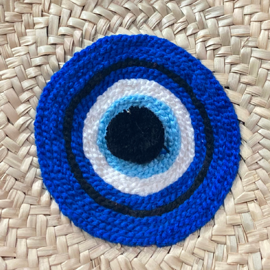 Evil eye round straw bags with 3 pompoms - berberlifeshop
