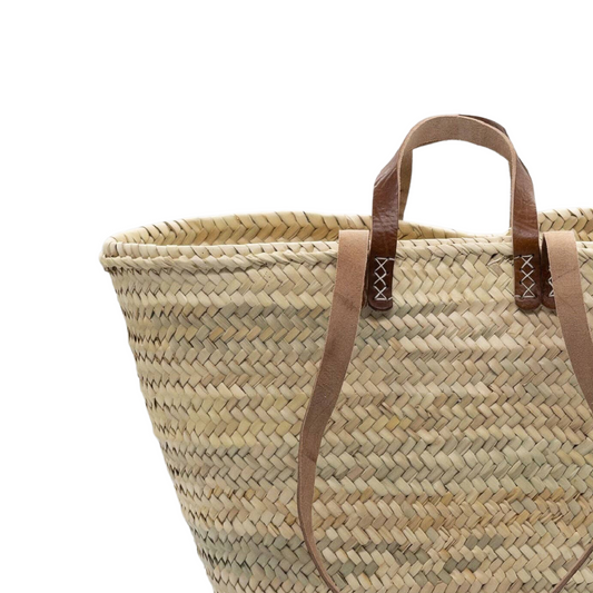 Luxe Palm Carryall - Handmade Straw Bag with Double Leather Handles - Classic Collection - berberlifeshop