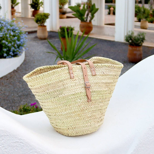 Straw market bag with short Leather Handles - berberlifeshop