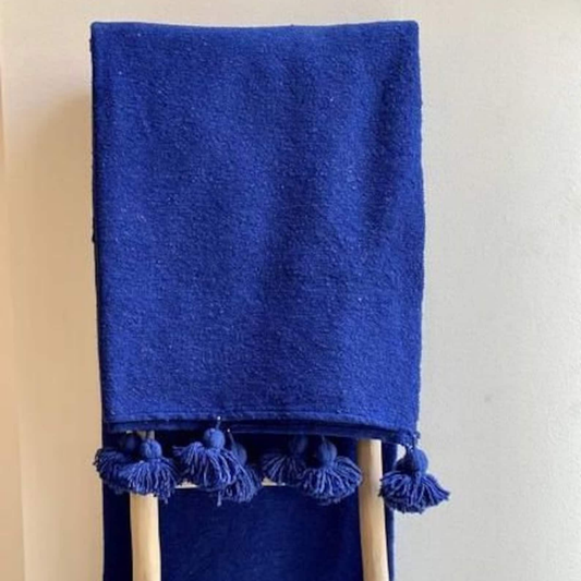 Moroccan blanket Majorelle Blue Tassels bed spread - berberlifeshop
