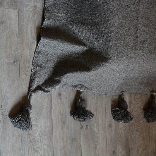 Moroccan blanket Gray Tassels bed spread - berberlifeshop
