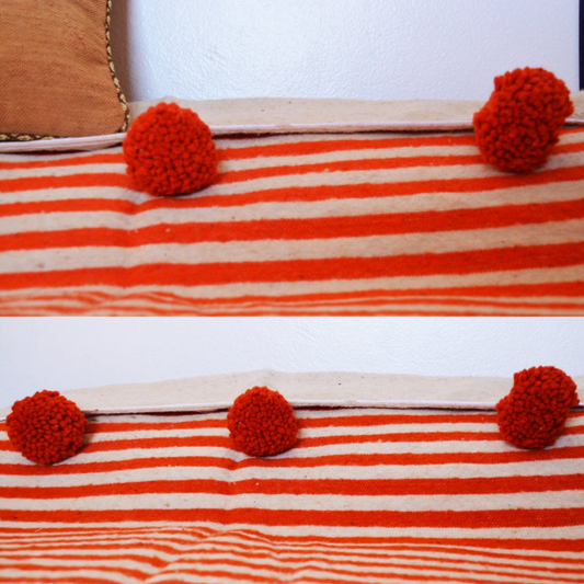 Moroccan blanket Orange Tassels bed spread - berberlifeshop