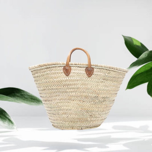 Leather Handled Straw Bags Short  - Classic Collection - berberlifeshop