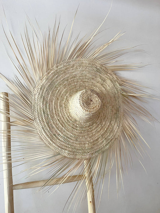 MOROCCAN STRAW HAT, Rattan Hat Palm leafs Hat Straw Fringes - berberlifeshop
