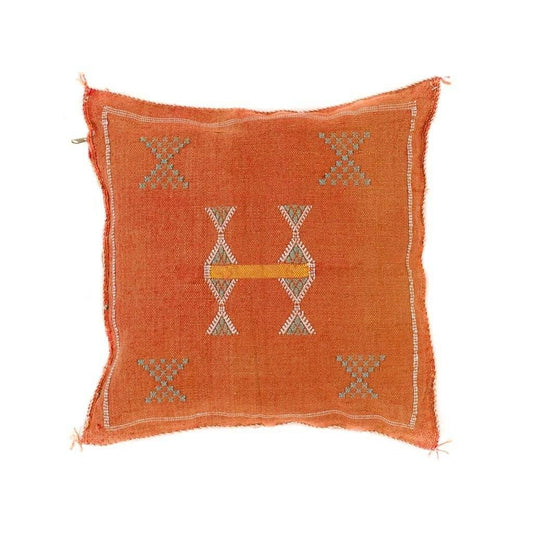 Moroccan Handmade Sabra Silk Cactus Pillow Cover Orange - berberlifeshop