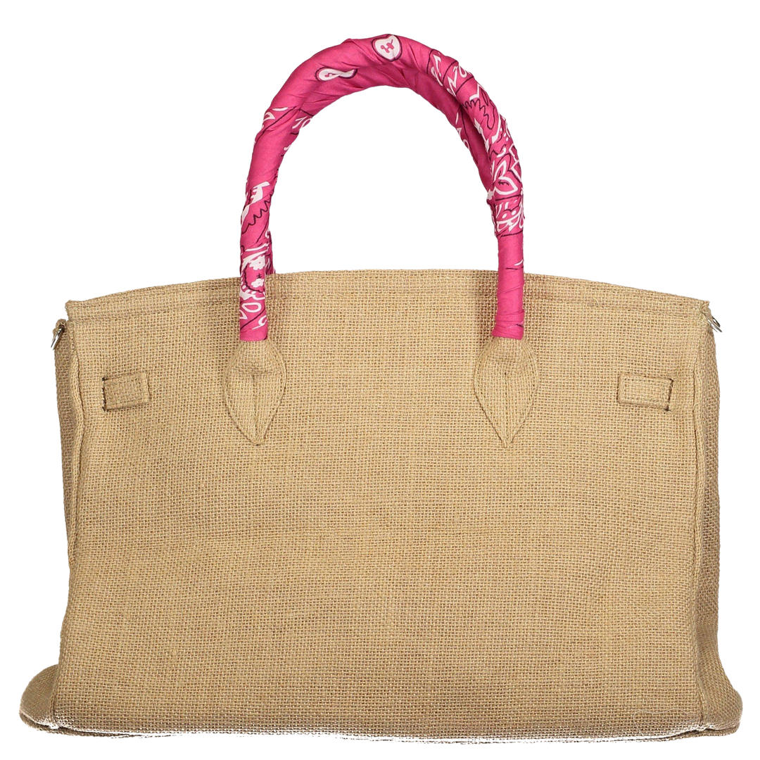 Bandana-Handled Jute Birkin Bag with Shoulder Strap - berberlifeshop