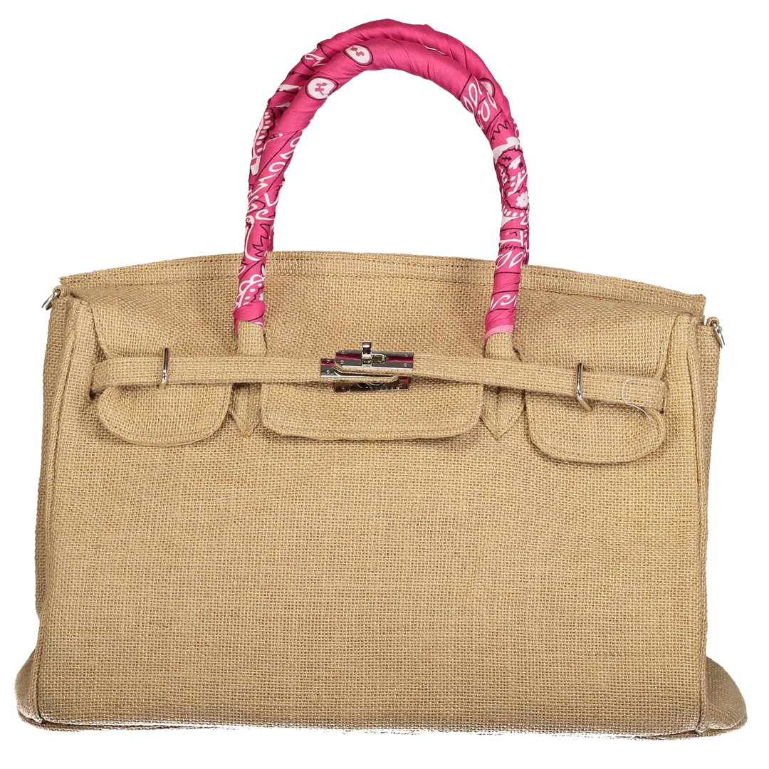 Bandana-Handled Jute Birkin Bag with Shoulder Strap - berberlifeshop