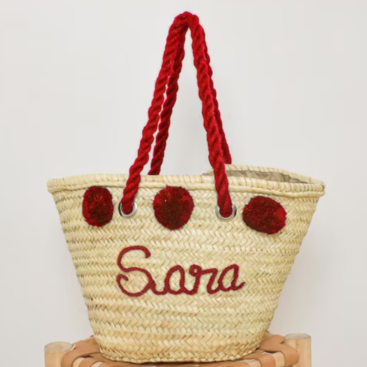 Boho Chic Pompom Delight Customizable Handwoven Straw Bag