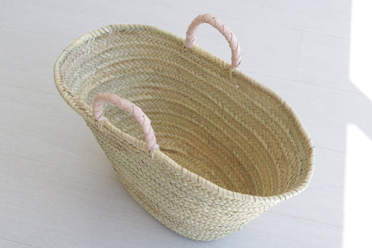 French Market Basket with Short Leather Handles tassels - berberlifeshop