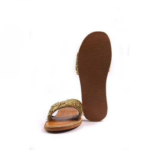 Gold Sequin leather Sandal - berberlifeshop