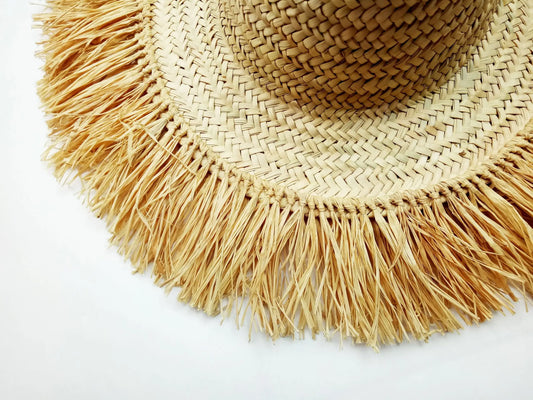 Raffia Tassel Trim Palm Leaf Straw Hat - berberlifeshop