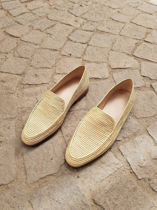Summer Raffia moccasin loafers for men, raffia shoes - berberlifeshop