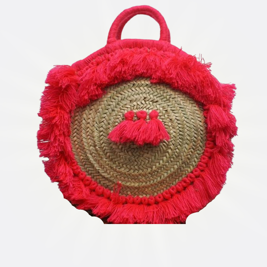 Round Moroccan Straw Beach hand Bag with Tassels - berberlifeshop