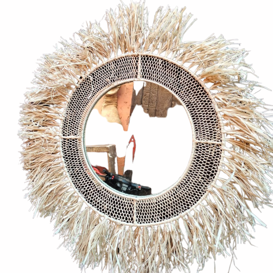 Loully 50cm Diameter Round Raffia Mirror - berberlifeshop