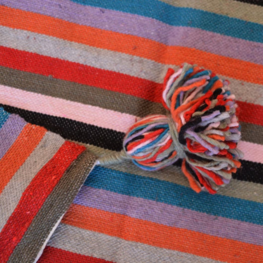 Moroccan blanket multicolor stripes Tassels bed spread - berberlifeshop