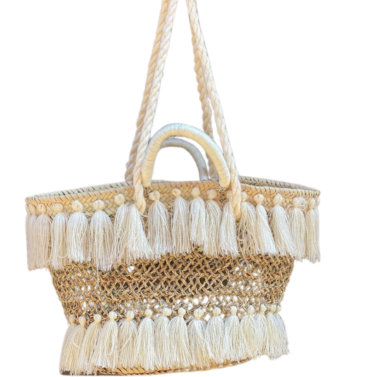 Moroccan Straw Bag With Pom Poms Tassel design - berberlifeshop