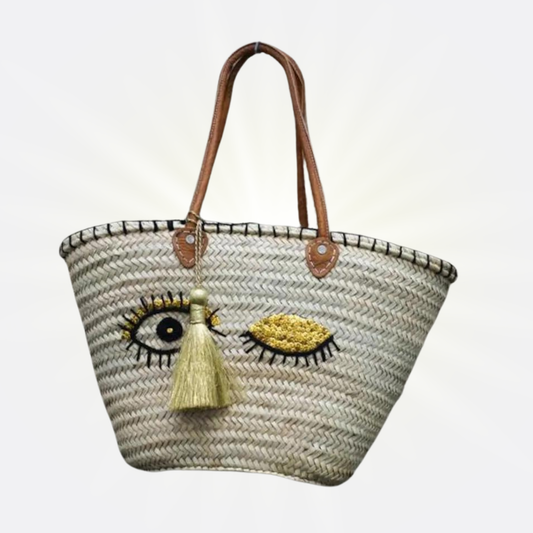 Wink Sequins straw bag with Leather Handles - berberlifeshop