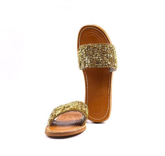 Gold Sequin leather Sandal - berberlifeshop