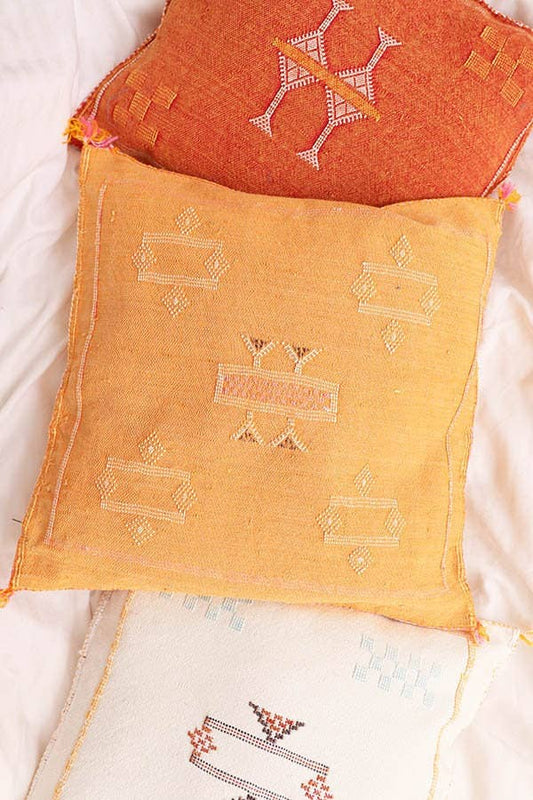 Moroccan Handmade Sabra Silk Cactus Pillow Cover Mustard - berberlifeshop