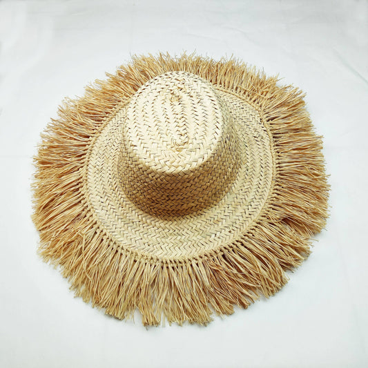 Raffia Tassel Trim Palm Leaf Straw Hat - berberlifeshop