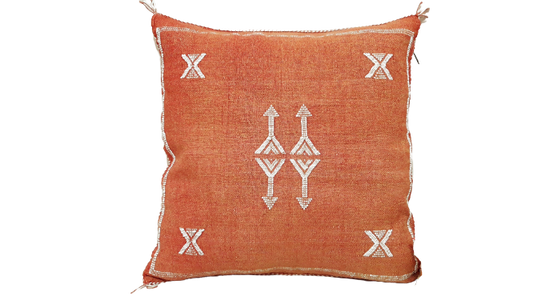 Moroccan Handmade Sabra Silk Cactus Pillow Cover pale Orange - berberlifeshop
