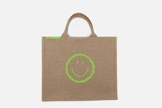 Joyful Smiley Cabas Jute Summer Bag - Sustainable and Stylish - berberlifeshop