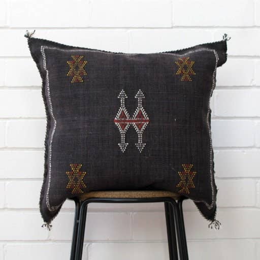 Moroccan Handmade Sabra Silk Cactus Pillow Cover Black - berberlifeshop