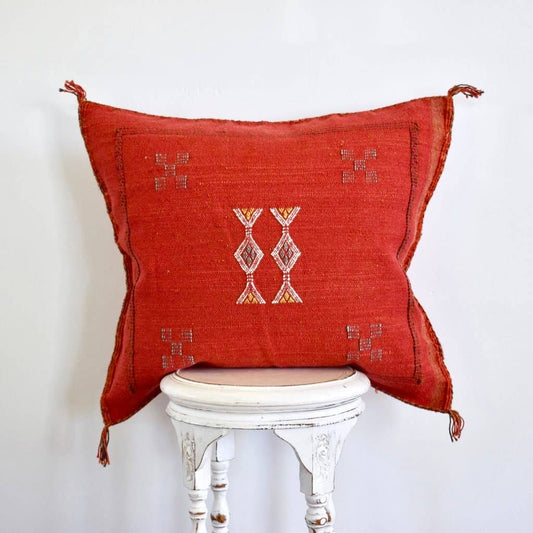 Moroccan Handmade Sabra Silk Cactus Pillow Cover Red - berberlifeshop