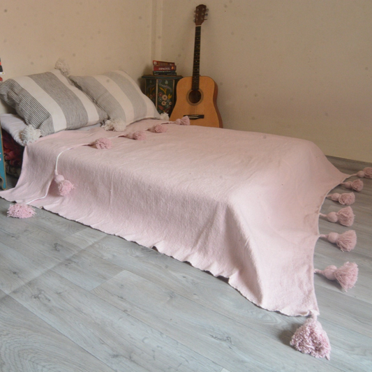 Moroccan blanket Pink Tassels bed spread - berberlifeshop