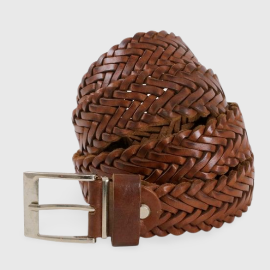 Natural Braided Black leather belt - berberlifeshop