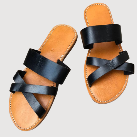 Moroccan leather greek boho chic sandals Black - berberlifeshop