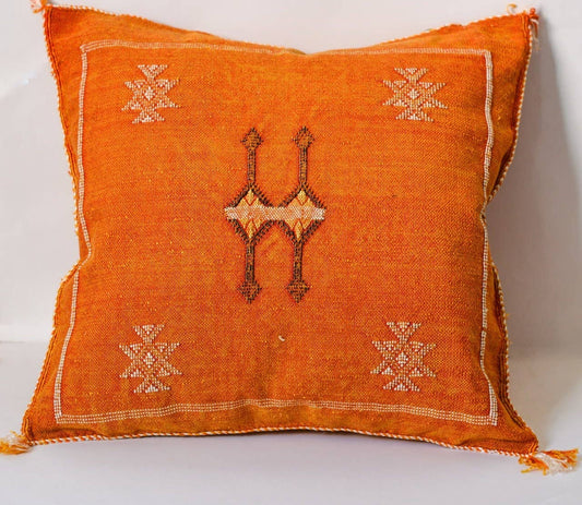 Moroccan Handmade Sabra Silk Cactus Pillow Cover Orange - berberlifeshop