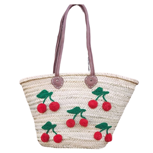 Large straw bags with cherry embroidery - berberlifeshop