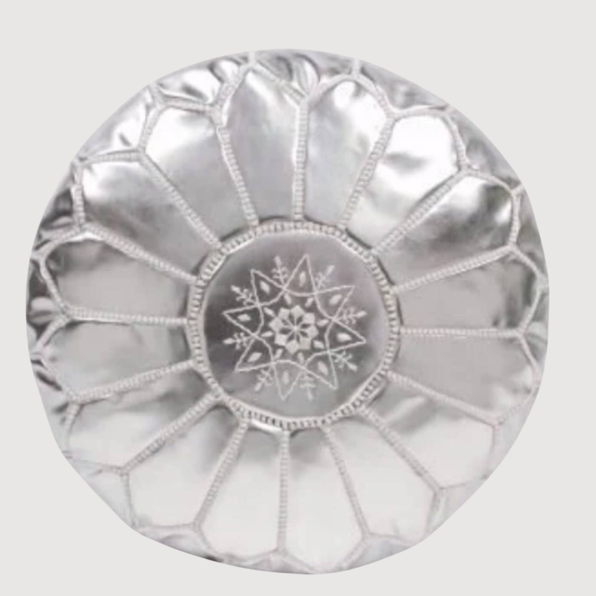 Unstuffed Ottoman Faux Leather Moroccan Pouf Silver - berberlifeshop