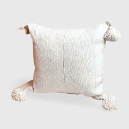 HANDWOVEN POMPOM PILLOW COVER 50X50 WITH GOLDEN STRIPES - berberlifeshop