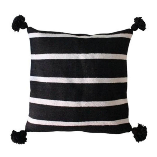 Handwoven Wool-Cotton Cushion Pillow Covers with PomPoms - berberlifeshop