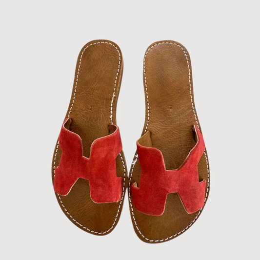 H shaped RED leather Sandal - berberlifeshop