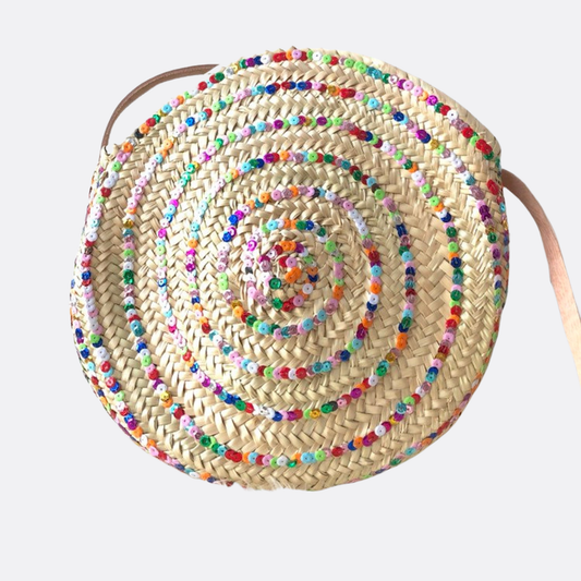 Multicolored Round spiral sequins Bag with natural Leather - berberlifeshop